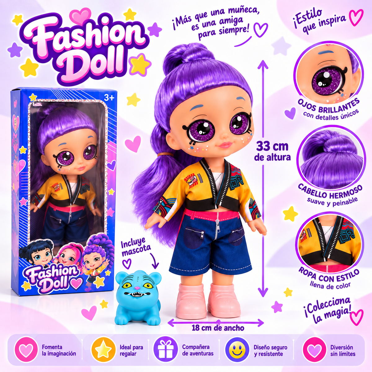 Muñeca KPOP Baby 33 CM + Mascota y Música cada una en su caja.