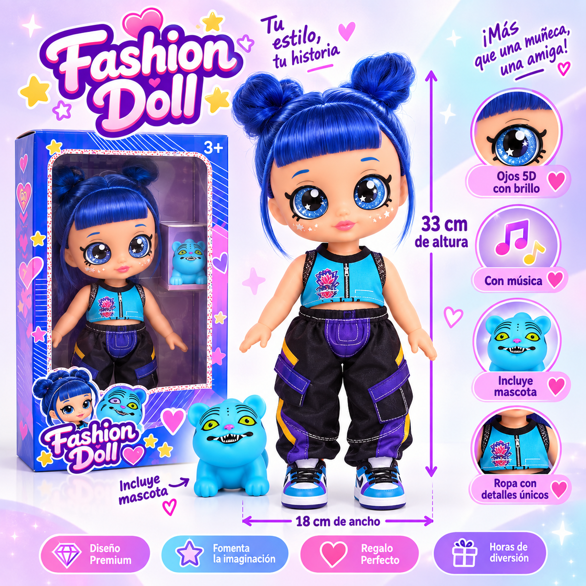 Muñeca KPOP Baby 33 CM + Mascota y Música cada una en su caja.