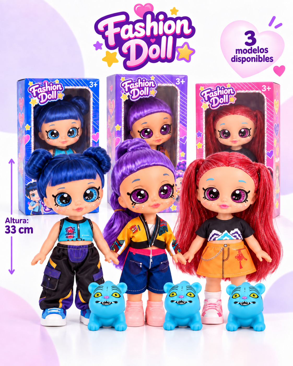 Muñeca KPOP Baby 33 CM + Mascota y Música cada una en su caja.