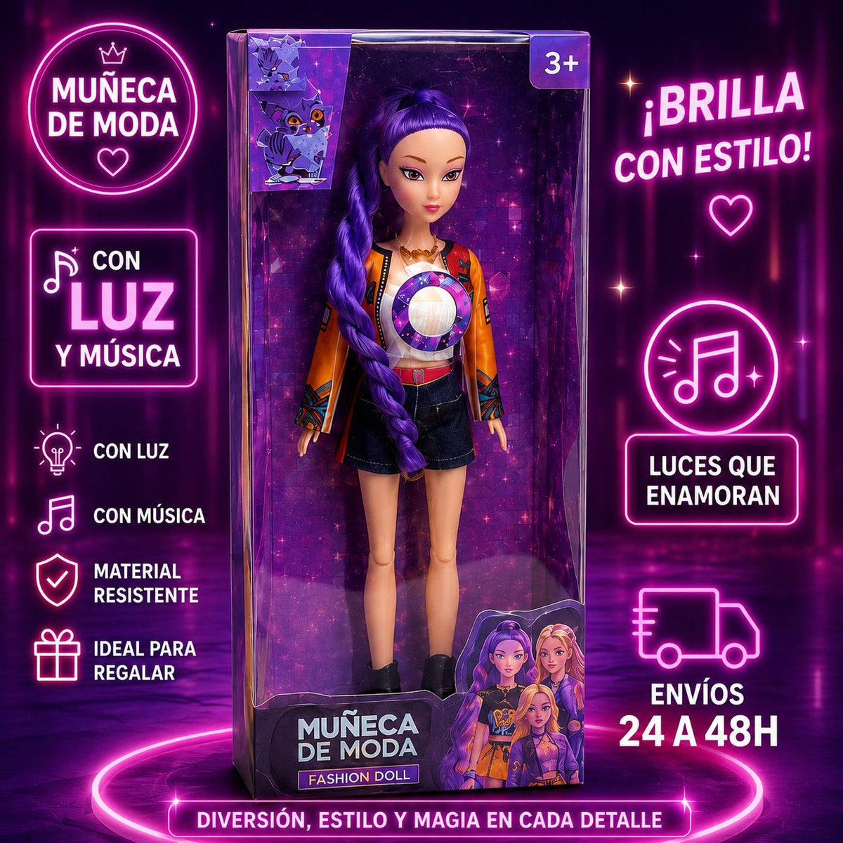 Muñecas K‑Pop con luz, música y accesorios| Rumi, Zoey y Mira