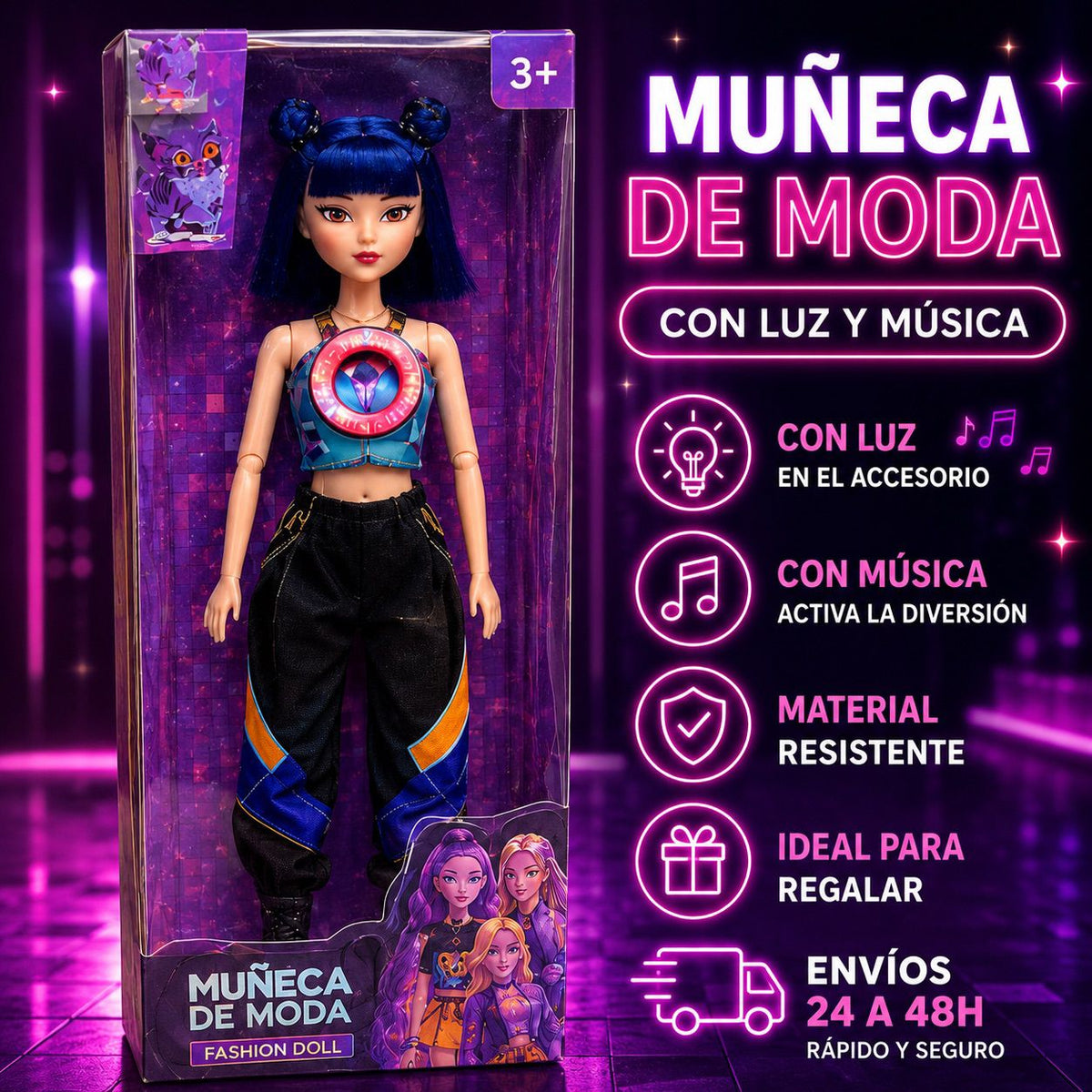 Muñecas K‑Pop con luz, música y accesorios| Rumi, Zoey y Mira
